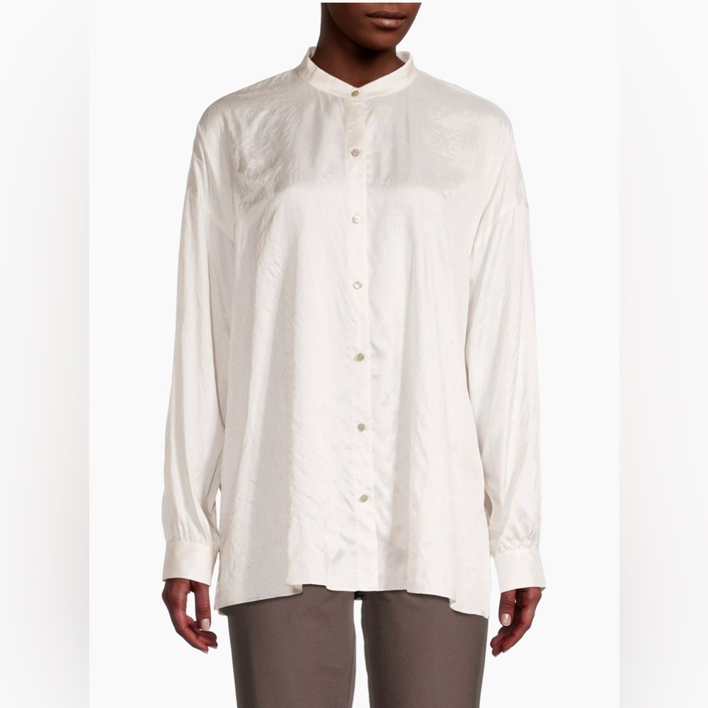 Eileen Fisher Women's Boxy Silk Shirt pearl white Size Large